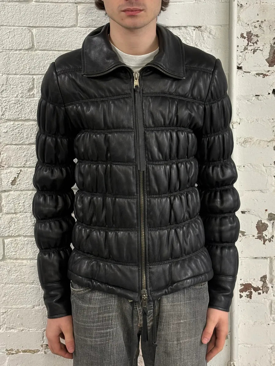 2000s Armani Black Leather Puffer Jacket  NWQhQYT 1