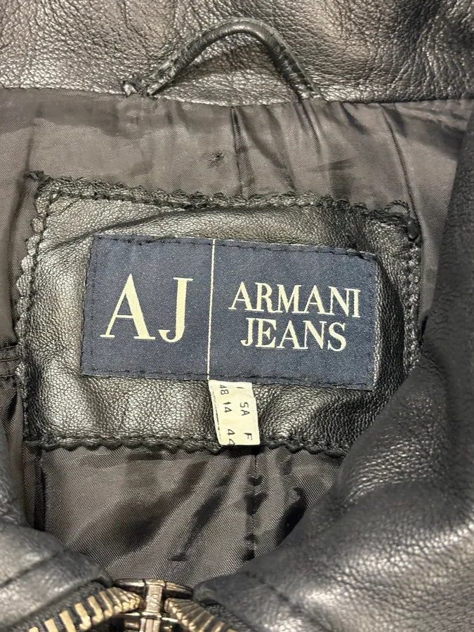 2000s Armani Black Leather Puffer Jacket  NWQhQYT 9