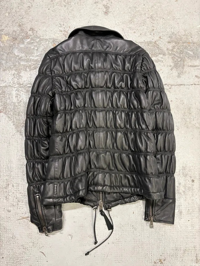 2000s Armani Black Leather Puffer Jacket  NWQhQYT 5