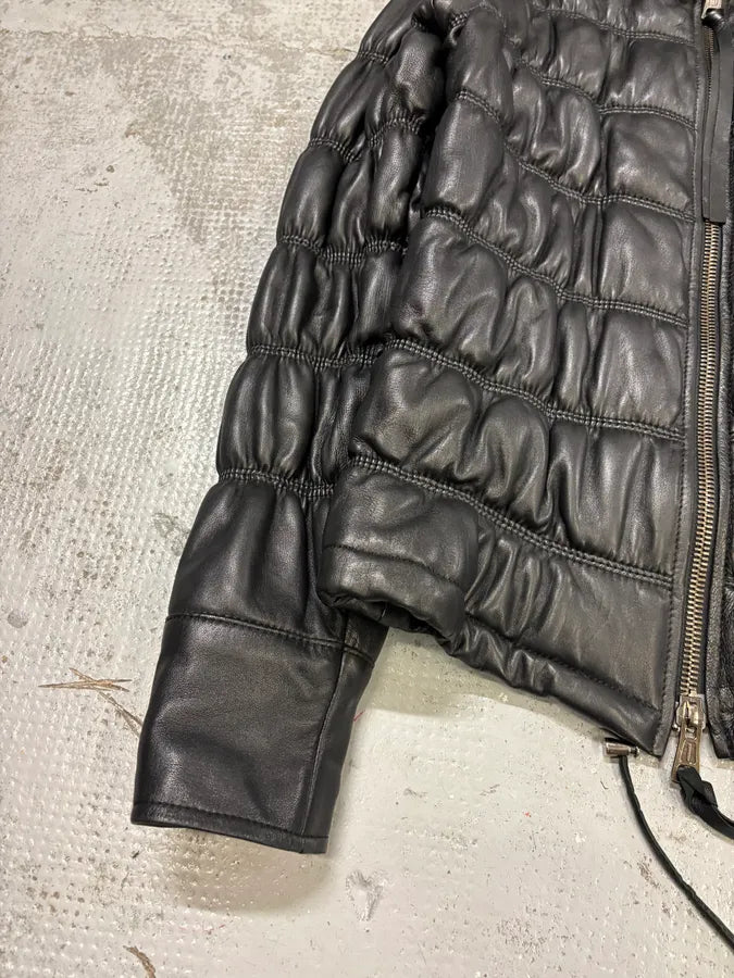 2000s Armani Black Leather Puffer Jacket  NWQhQYT 7