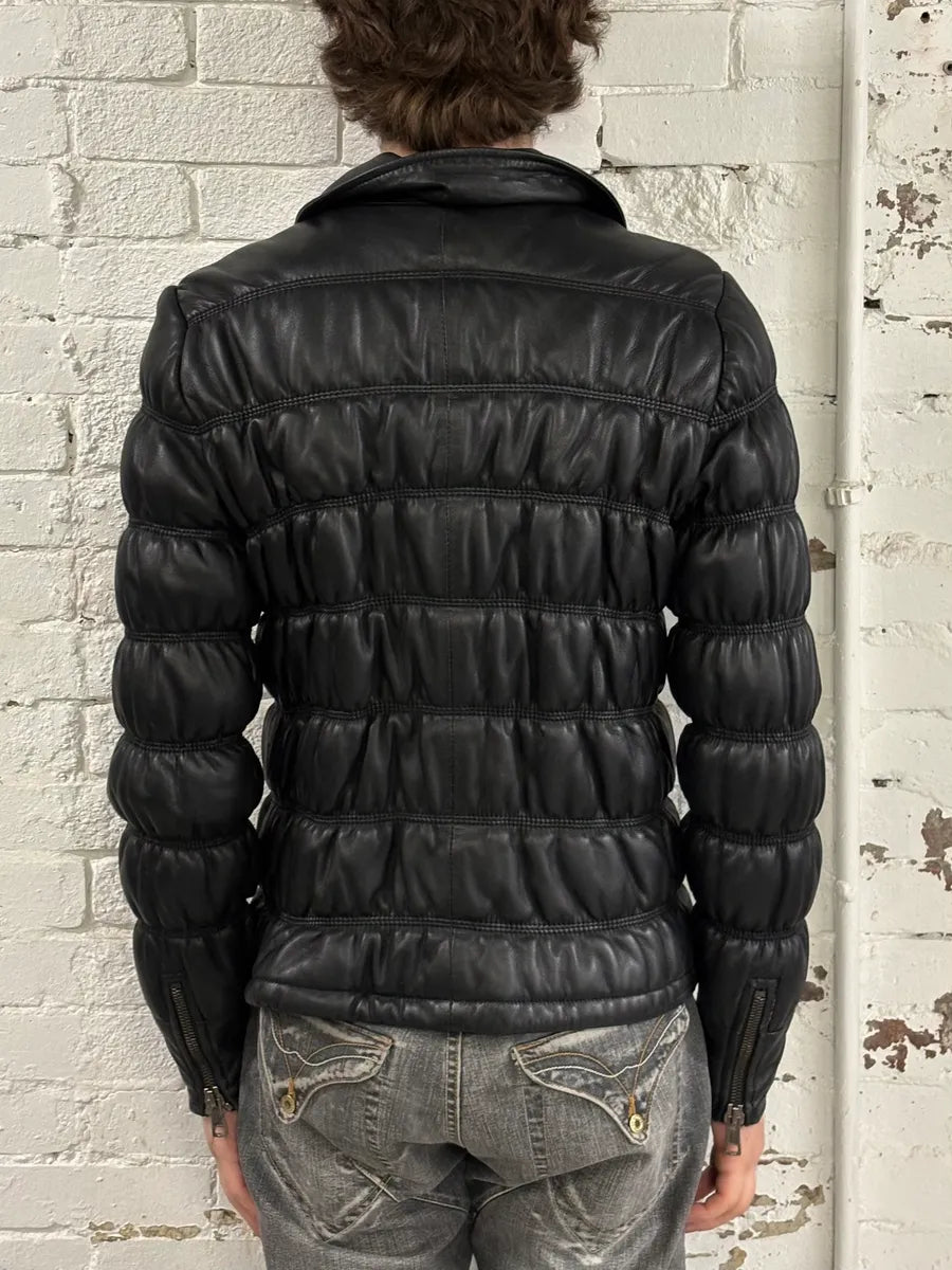 2000s Armani Black Leather Puffer Jacket  NWQhQYT 2