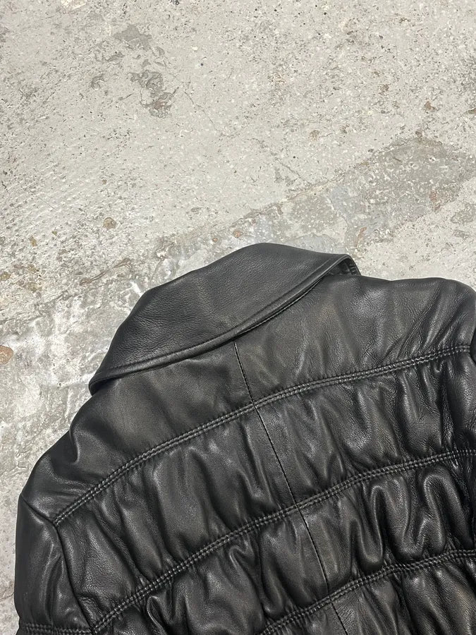 2000s Armani Black Leather Puffer Obscure Jacket zVPgVOY 7