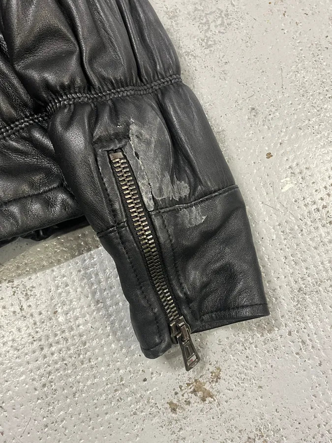 2000s Armani Black Leather Puffer Obscure Jacket zVPgVOY 8