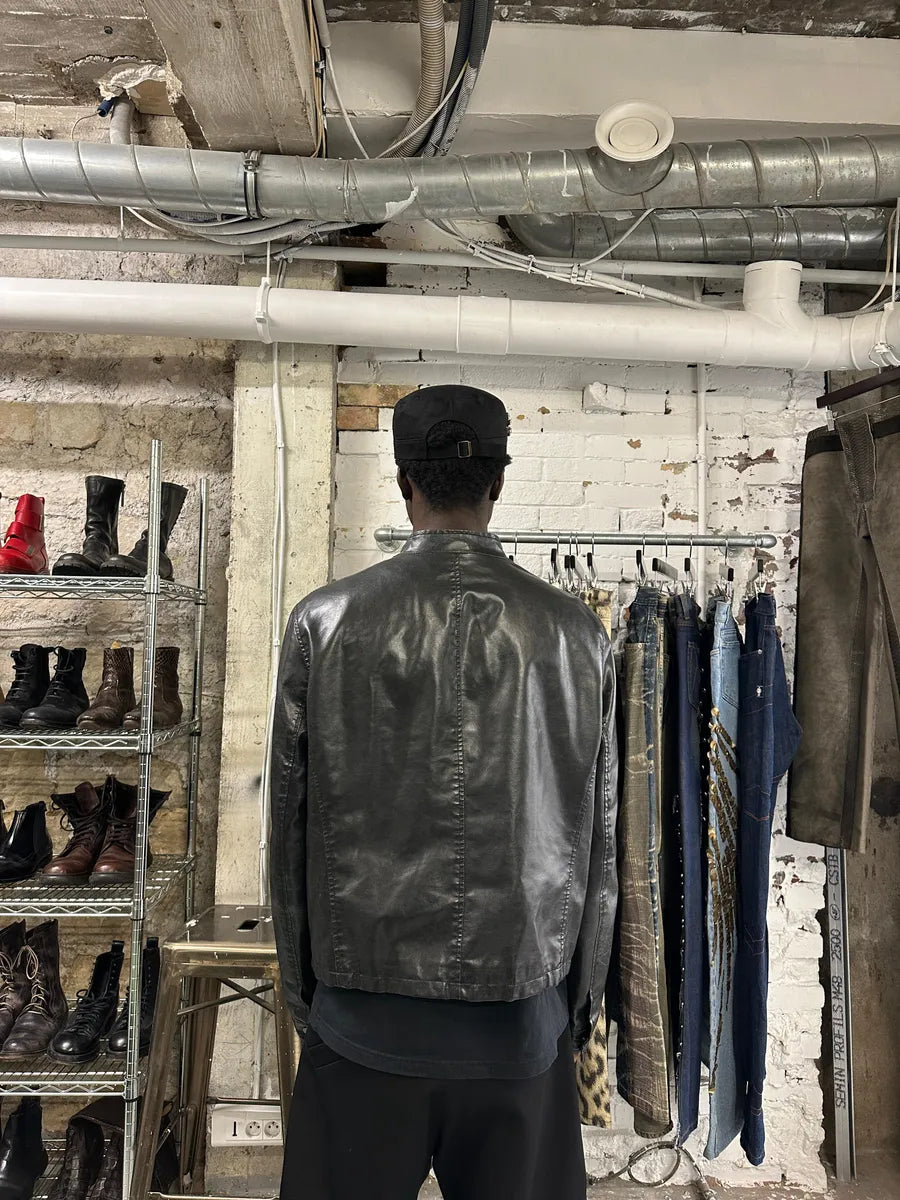 2000s Armani Black Minimalist Eroded Leather Jacket FYxWBgp 2