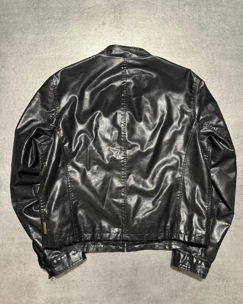 2000s Armani Black Minimalist Eroded Leather Jacket FYxWBgp 4