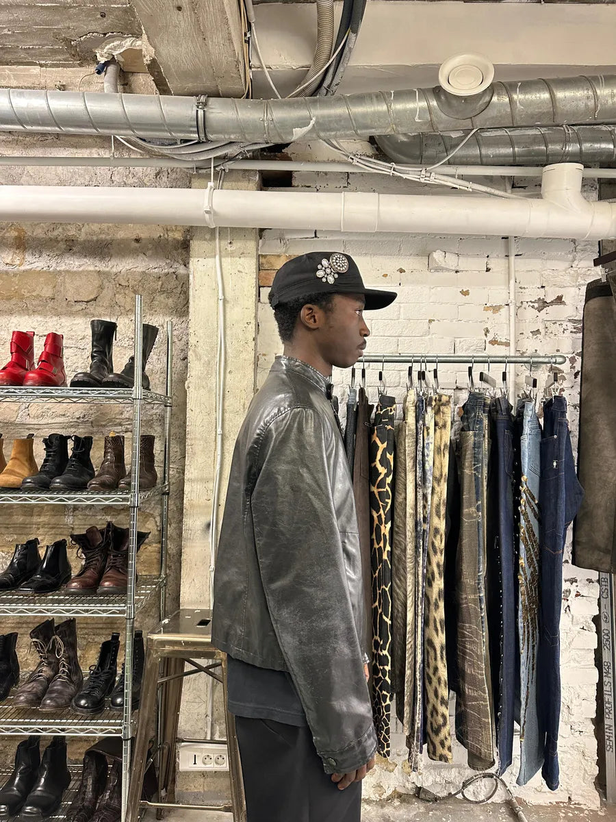 2000s Armani Black Minimalist Eroded Leather Jacket FYxWBgp 5