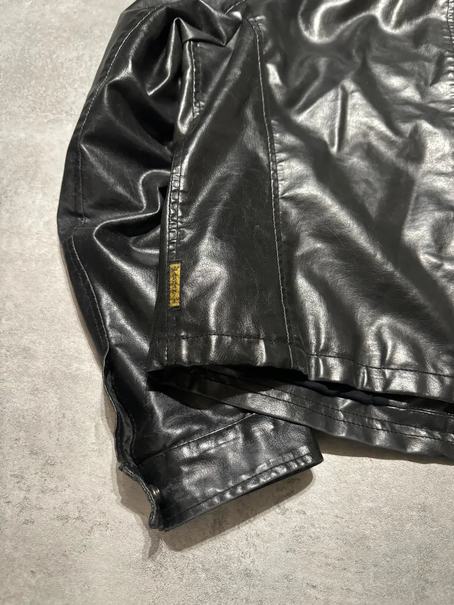 2000s Armani Black Minimalist Eroded Leather Jacket FYxWBgp 7