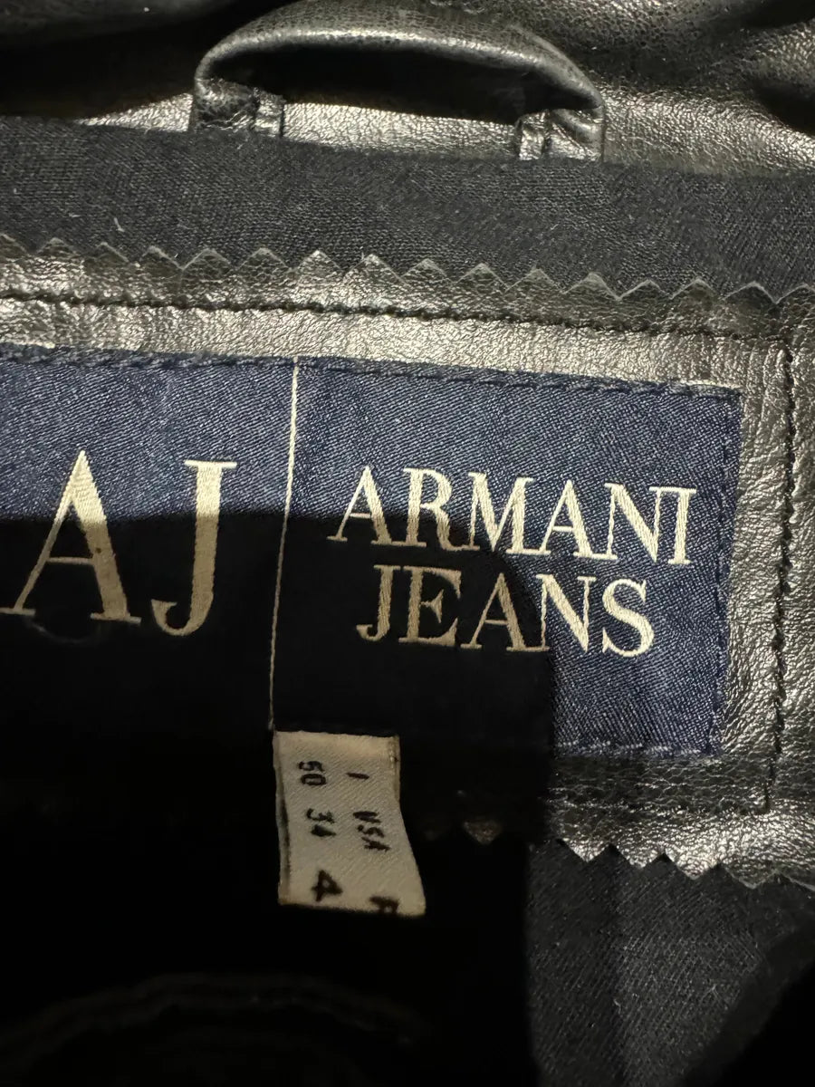 2000s Armani Black Minimalist Eroded Leather Jacket FYxWBgp 8