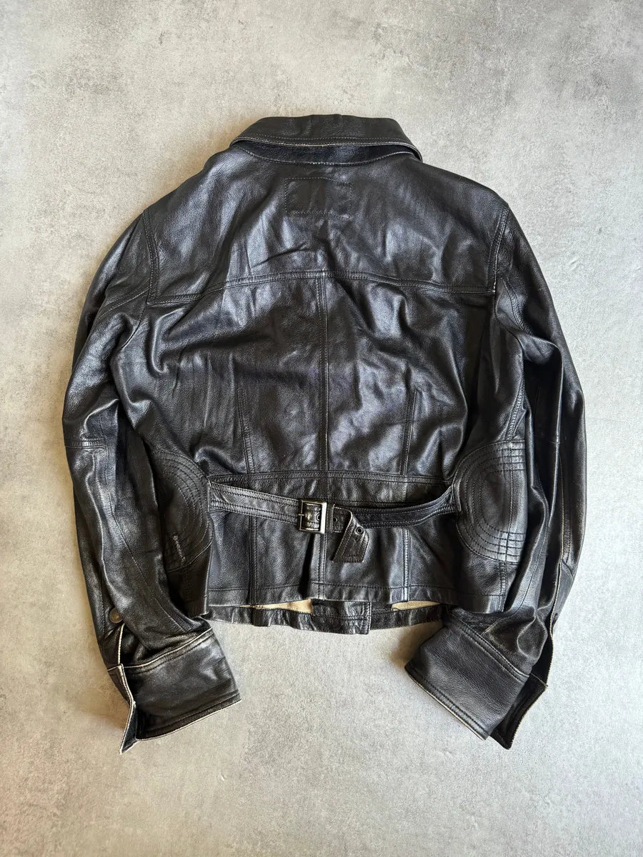 2000s Armani Black Padded Biker Leather Jacket cpVcLkg 2