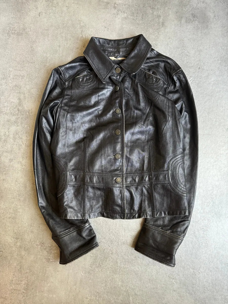 2000s Armani Black Padded Biker Leather Jacket cpVcLkg 3