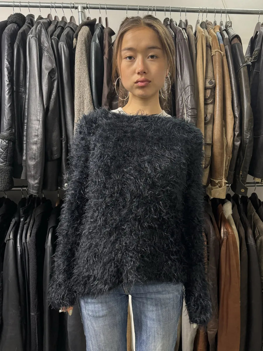 2000s Armani Black Plushed Fur Sweater (S/M) NtvjDWi 0