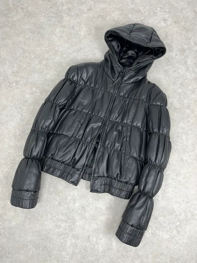 2000s Armani Black Puffer Leather Jacket NxxGEBp 3