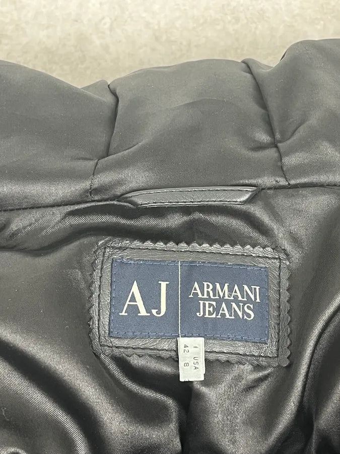 2000s Armani Black Puffer Leather Jacket NxxGEBp 8