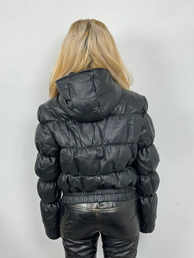 2000s Armani Black Puffer Leather Jacket NxxGEBp 1