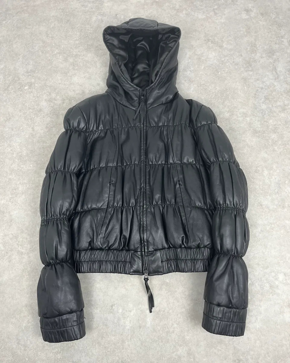 2000s Armani Black Puffer Leather Jacket NxxGEBp 0
