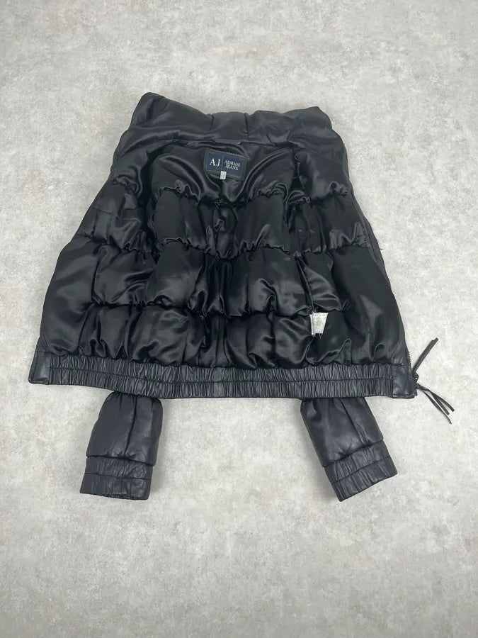 2000s Armani Black Puffer Leather Jacket NxxGEBp 7
