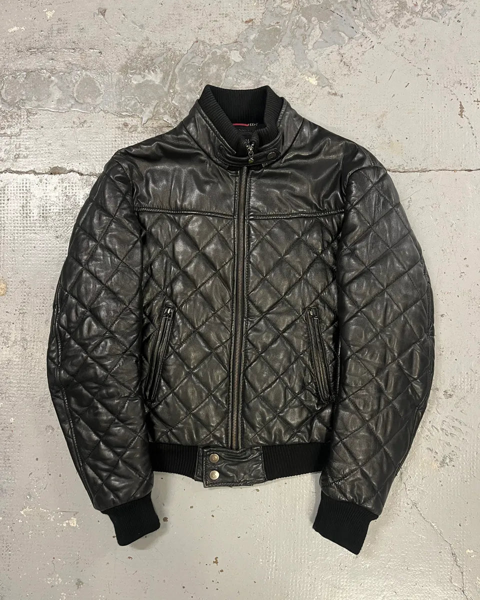 2000s Armani Black Quilted Leather Bomber Jacket cWfDUce 0