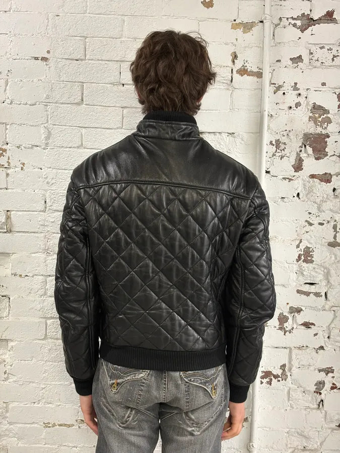 2000s Armani Black Quilted Leather Bomber Jacket cWfDUce 2