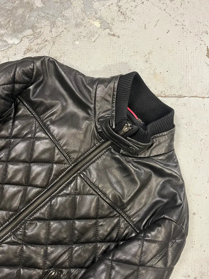 2000s Armani Black Quilted Leather Bomber Jacket cWfDUce 3