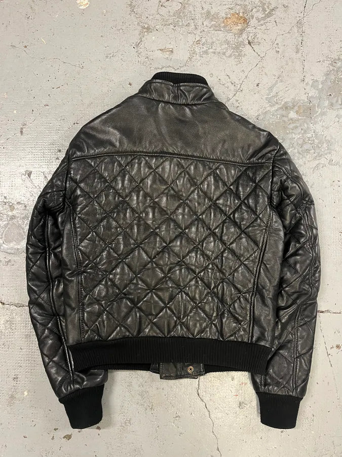 2000s Armani Black Quilted Leather Bomber Jacket cWfDUce 4