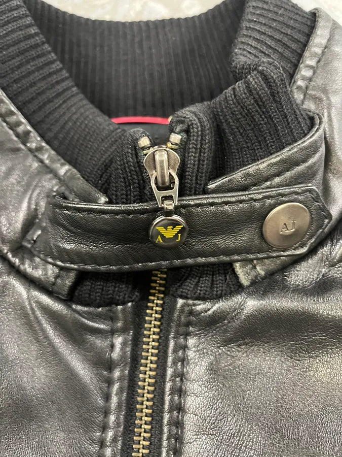 2000s Armani Black Quilted Leather Bomber Jacket cWfDUce 5