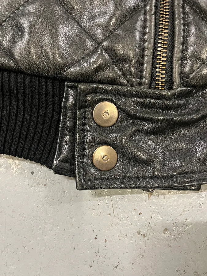 2000s Armani Black Quilted Leather Bomber Jacket cWfDUce 6