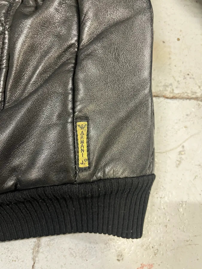 2000s Armani Black Quilted Leather Bomber Jacket cWfDUce 7