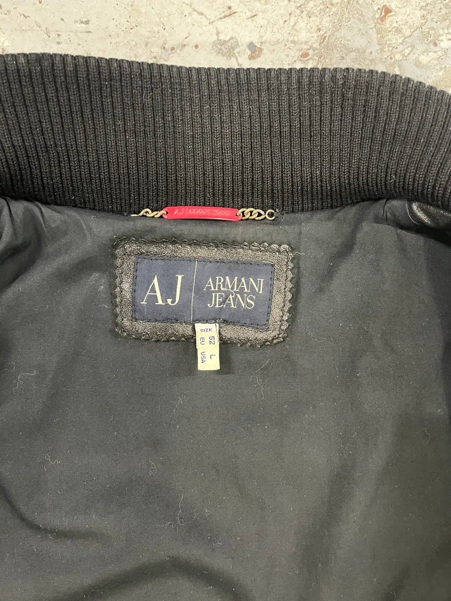2000s Armani Black Quilted Leather Bomber Jacket cWfDUce 9