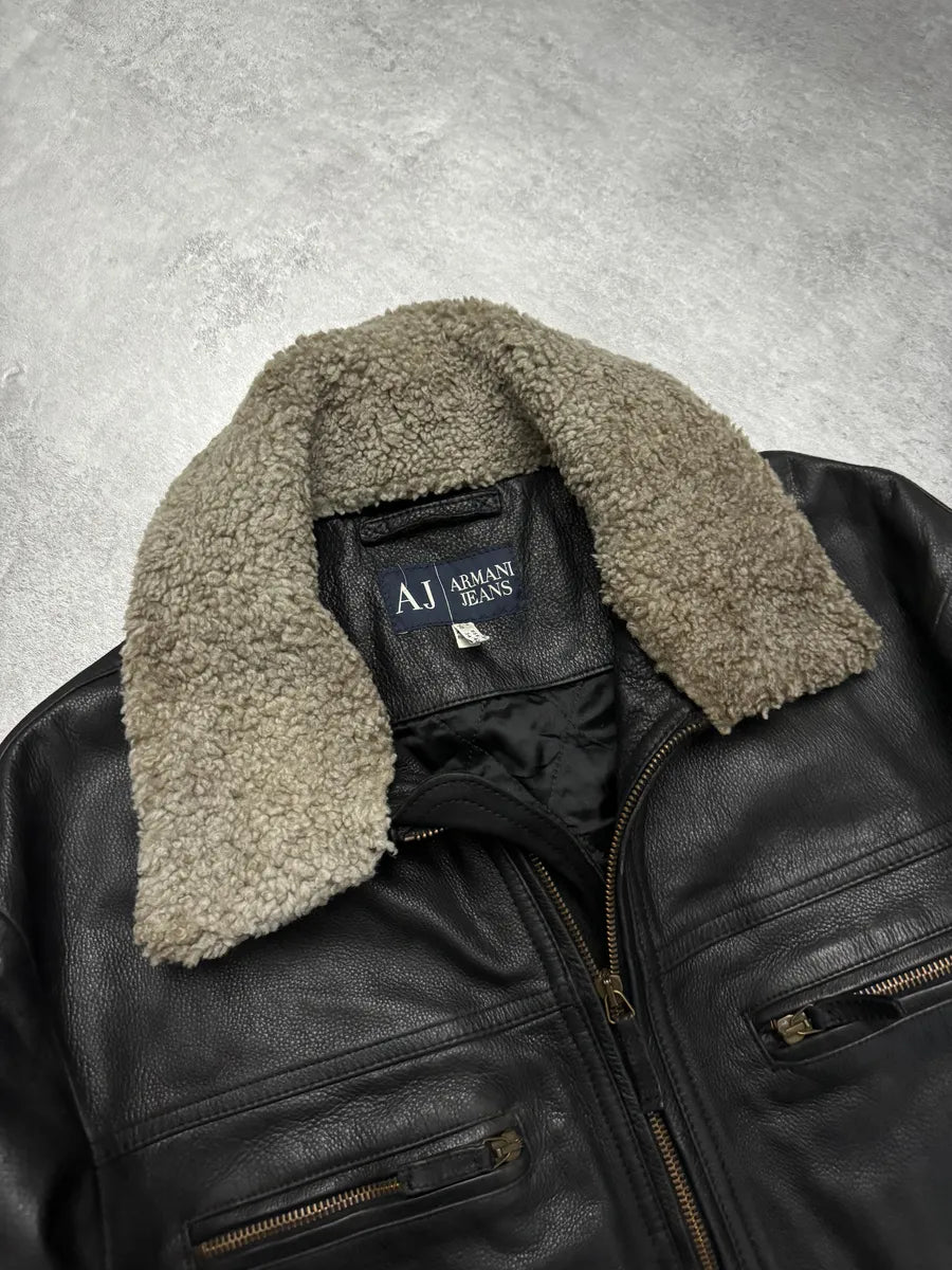 2000s Armani Black Shearling Biker Minimalist Leather Jacket BEBveCd 10
