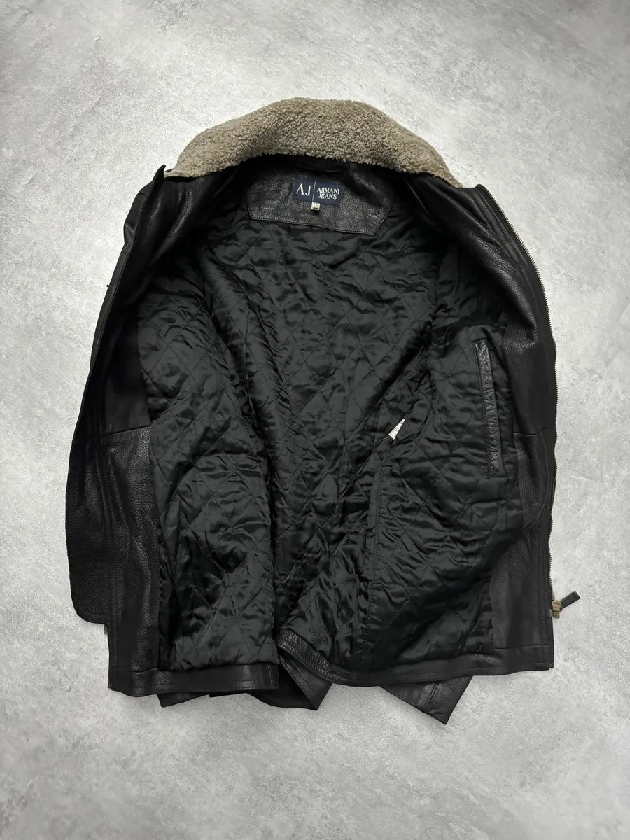 2000s Armani Black Shearling Biker Minimalist Leather Jacket BEBveCd 3