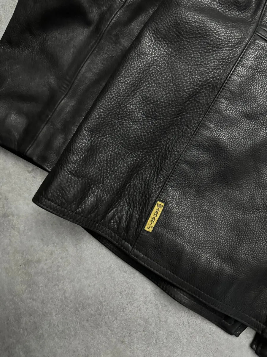 2000s Armani Black Shearling Biker Minimalist Leather Jacket BEBveCd 6