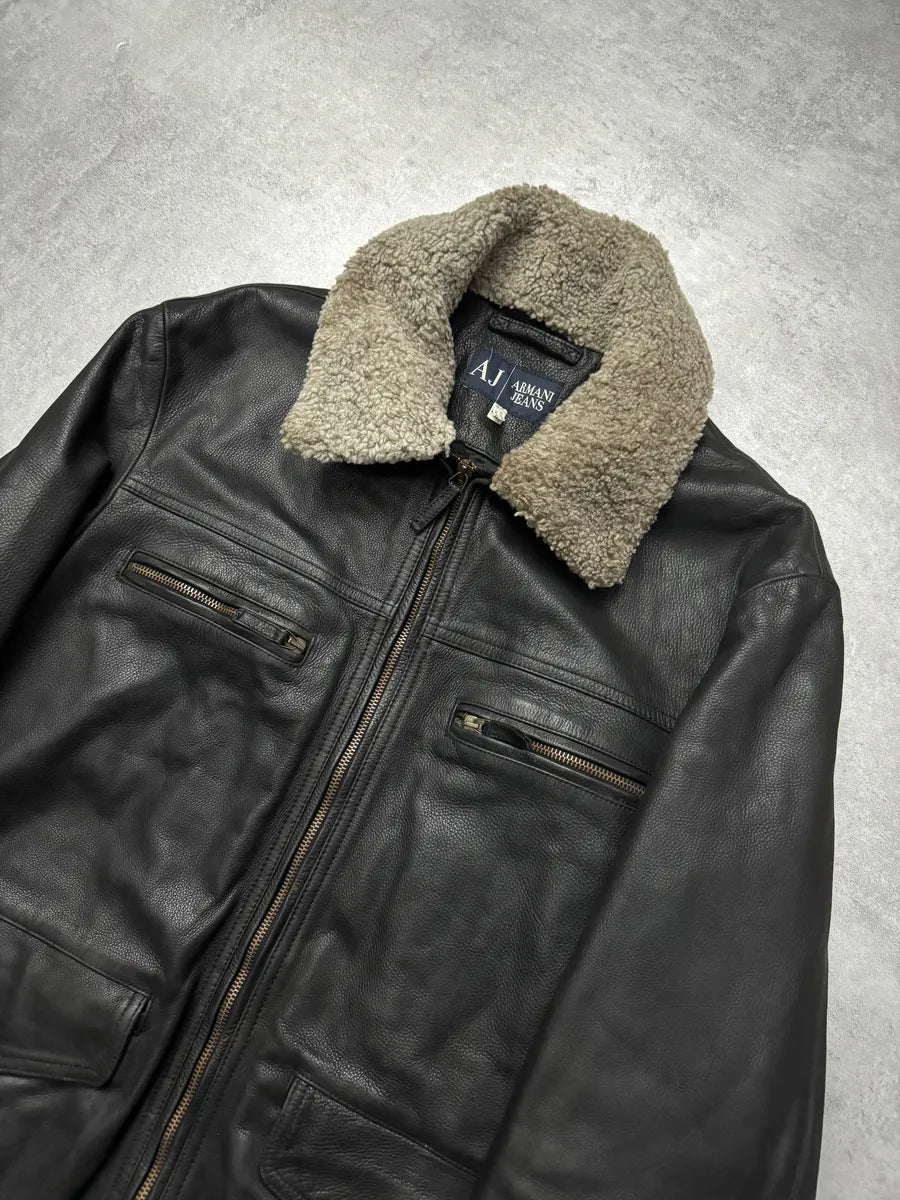2000s Armani Black Shearling Biker Minimalist Leather Jacket BEBveCd 7