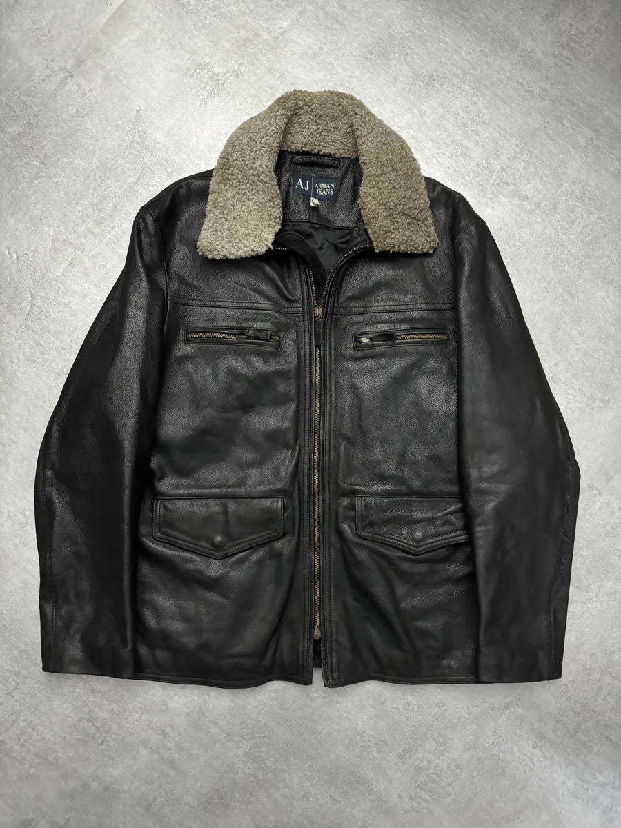 2000s Armani Black Shearling Biker Minimalist Leather Jacket BEBveCd 8