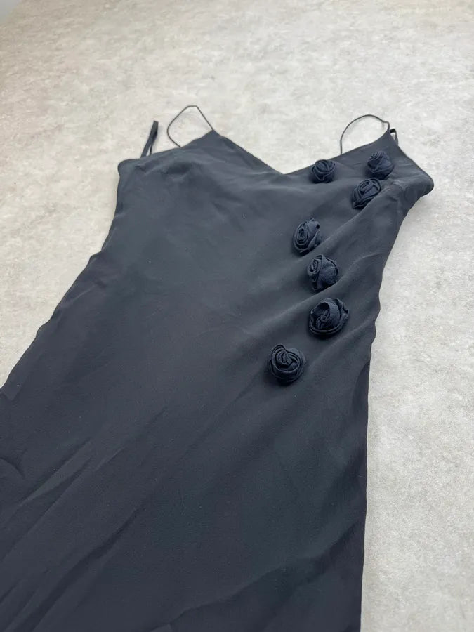 2000s Armani Black Silk Roses Evening Maxi Dress jJROgrX 4