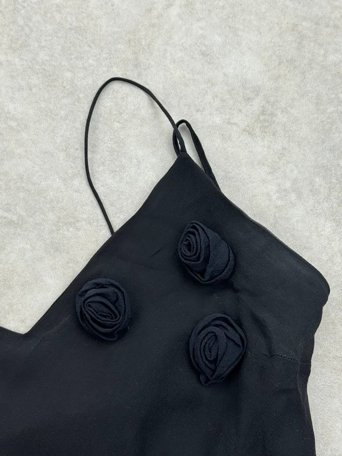 2000s Armani Black Silk Roses Evening Maxi Dress jJROgrX 9