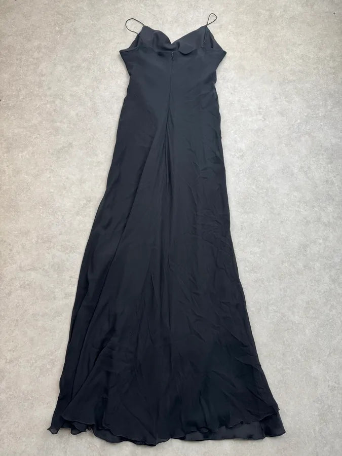 2000s Armani Black Silk Roses Evening Maxi Dress jJROgrX 6