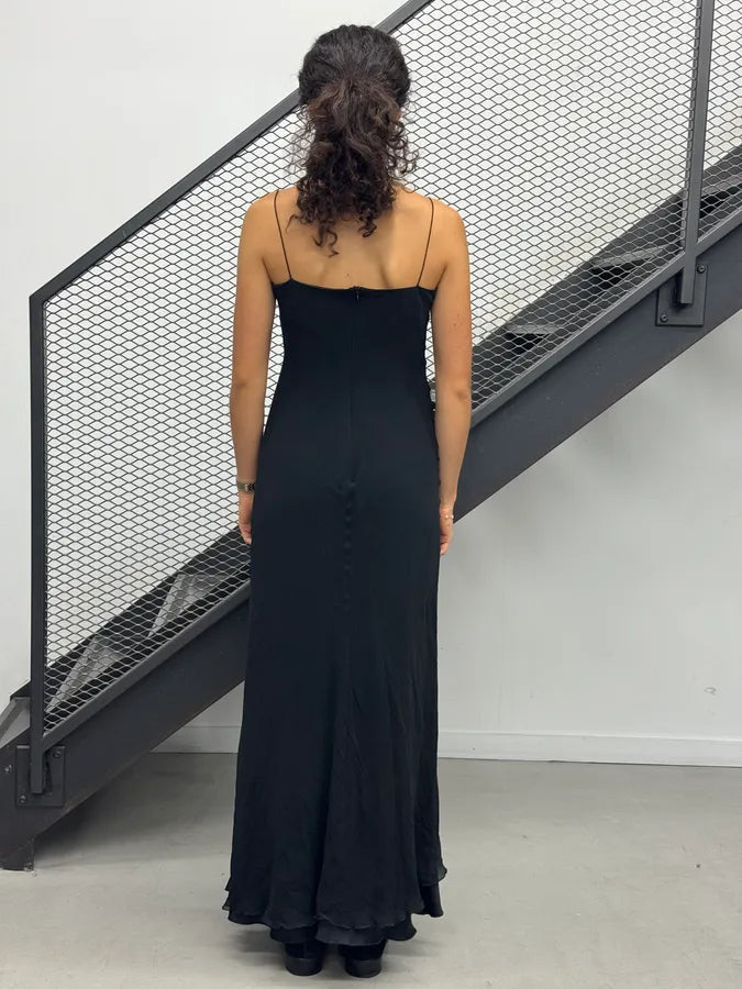 2000s Armani Black Silk Roses Evening Maxi Dress jJROgrX 2