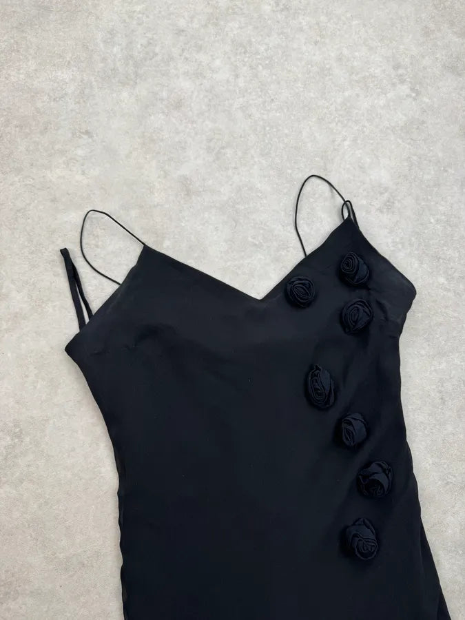 2000s Armani Black Silk Roses Evening Maxi Dress jJROgrX 5