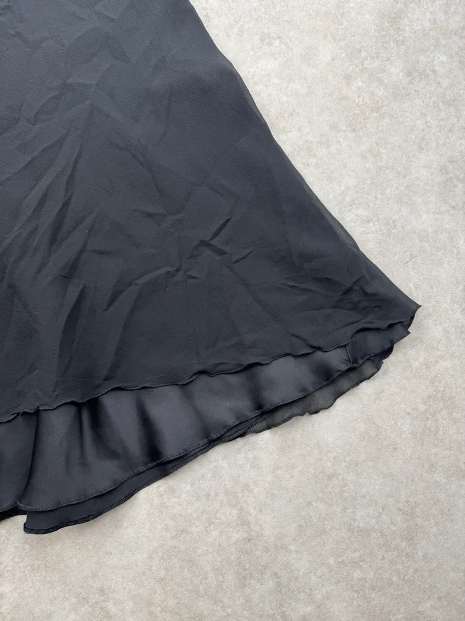 2000s Armani Black Silk Roses Evening Maxi Dress jJROgrX 10