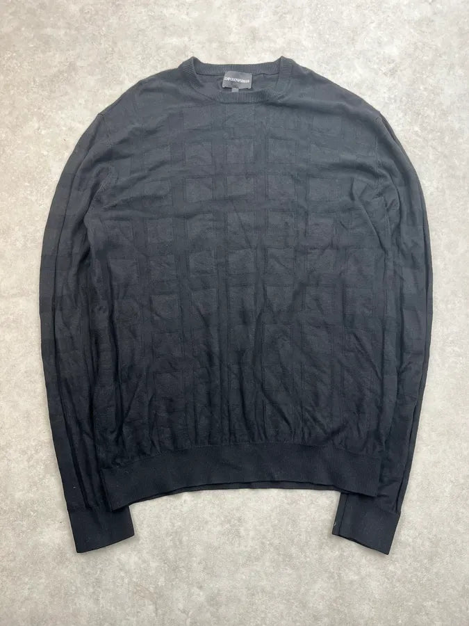 AW2020 Armani Black Wool Grid Sweater ZrsPvVo 2