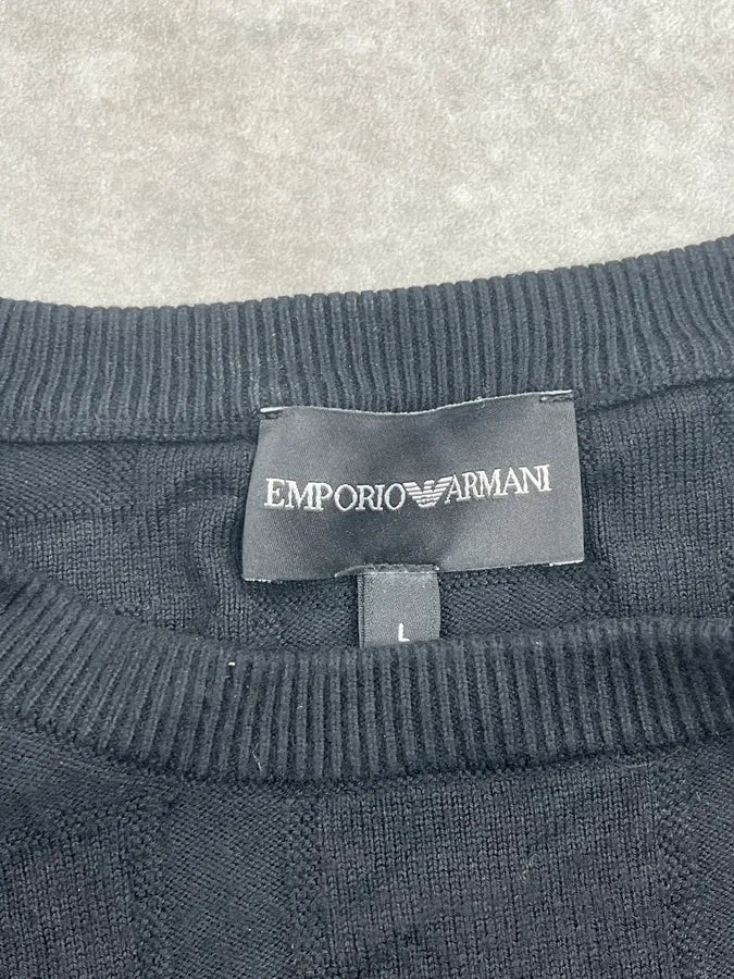 AW2020 Armani Black Wool Grid Sweater ZrsPvVo 7