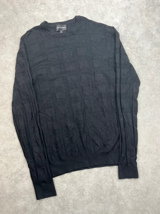 AW2020 Armani Black Wool Grid Sweater ZrsPvVo 3