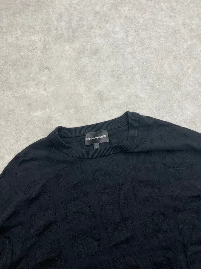 AW2020 Armani Black Wool Grid Sweater ZrsPvVo 4