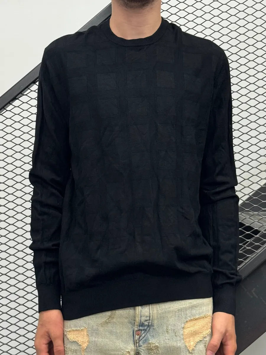 AW2020 Armani Black Wool Grid Sweater ZrsPvVo 0