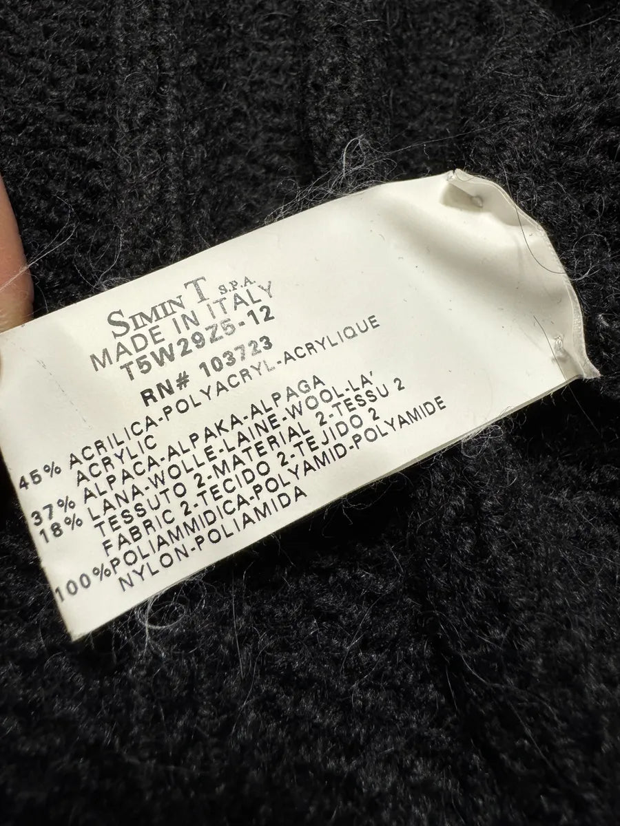 2000s Armani Black Wool Fur Effect Arms Zip-Up Sweater (S) 5