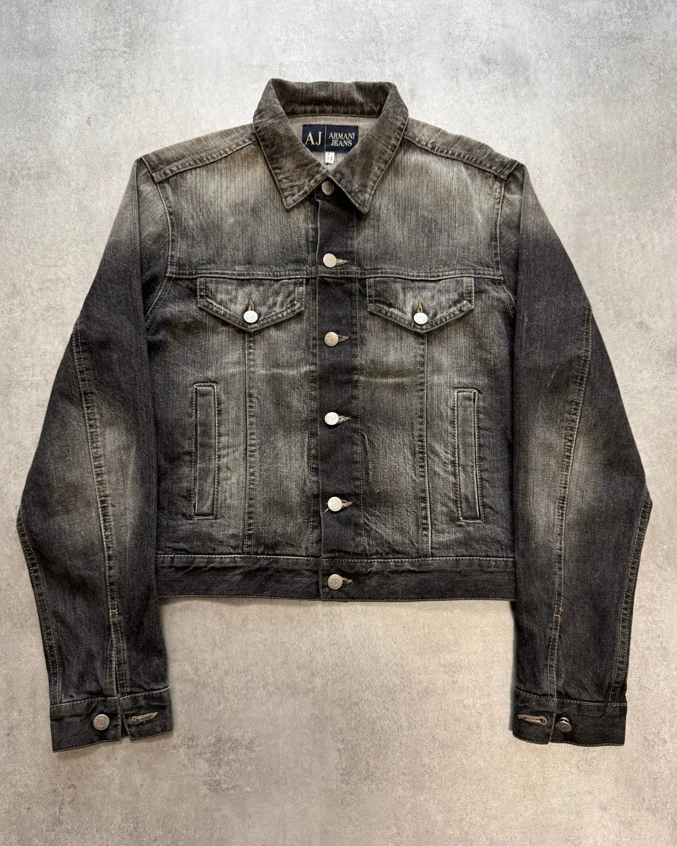 2000s Armani Grey Bleached Denim Jacket eXdLkxU 0