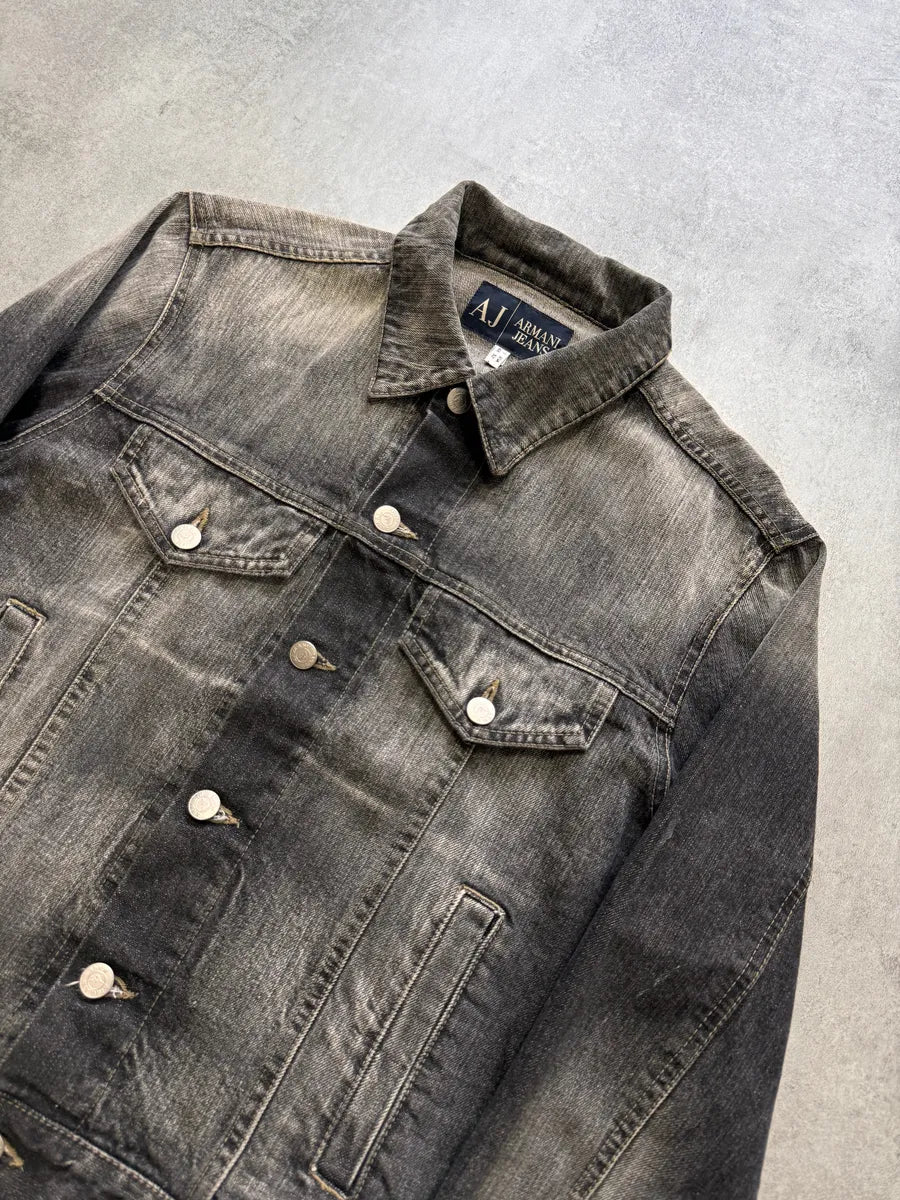 2000s Armani Grey Bleached Denim Jacket eXdLkxU 3