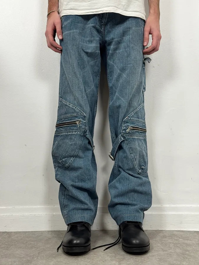 2000s Armani Blue Bondage Cargo Denim Jeans xogVXbv 0