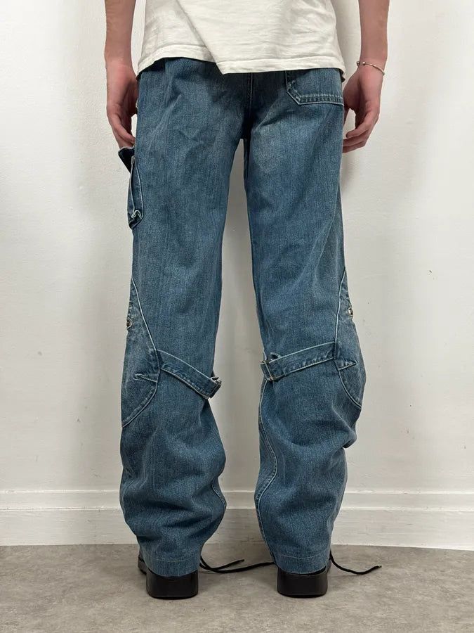 2000s Armani Blue Bondage Cargo Denim Jeans xogVXbv 2