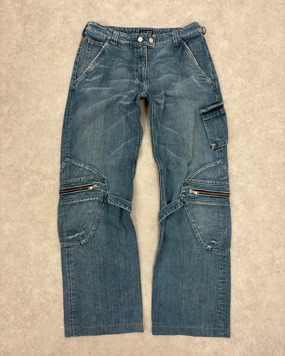 2000s Armani Blue Bondage Cargo Denim Jeans xogVXbv 3